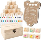 JarThenaAMCS 80 Pcs Baby Shower Game Kits Coloring Building Blocks Baby Clothes Wooden Display Sign Colorful Markers with Storage Box for Birthday Party DIY Crafts Supplies by JarThenaAMCS