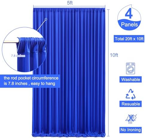20ft x 10ft Wrinkle Free Royal Blue Wedding Backdrop Curtains for Party Bridal Shower Reception Decorations Royal Blue Fabric Curtain Backdrops Drapes for Photography Baby Shower Birthday Background - Image 5