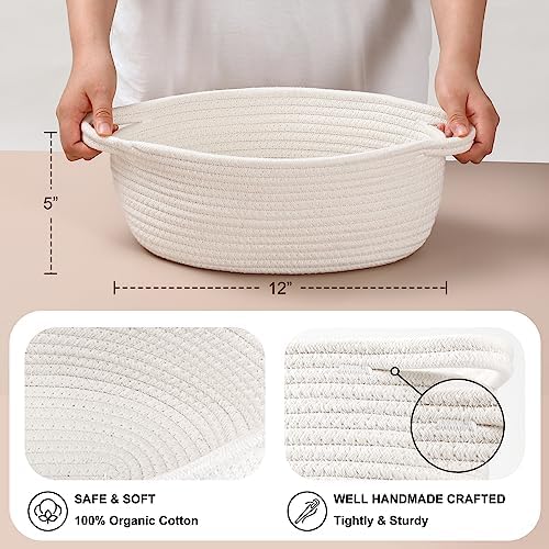 8 Pack Small Woven Basket with Gift Bags and Ribbons, All 12"x 8"x 5", Empty Decorative Gift Chest Box, Cute Baby Gift Basket for Nursery, Cotton Rope Room Shelf Storage Basket with Handles, White - Image 6