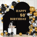 Set of 2 Arch Backdrop Cover 7.2FT, 6FT Black and Happy 50th 60th 70th Birthday Decal Sign - Adjustable Arch Covers Stretchy Backdrop for Wedding Birthday Party Baby Shower Decoration by Newleafly