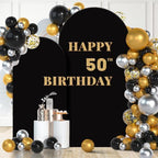 Set of 2 Arch Backdrop Cover 7.2FT, 6FT Black and Happy 50th 60th 70th Birthday Decal Sign - Adjustable Arch Covers Stretchy Backdrop for Wedding Birthday Party Baby Shower Decoration by Newleafly