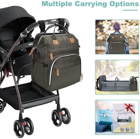 DERJUNSTAR Diaper Bag Backpack, Large Baby Bag with Changing Pad, Thick Padded Back & Straps, Laptop Compartment, Waterproof Travel Backpack with USB Port, Multi-Function for Mom & Dad, Army Green - Image 4