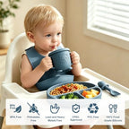 Silicone Baby Feeding Utensils Set for 6+ Months, 17 Pcs, Blue - Image 3