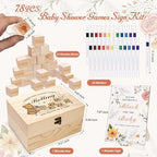 78 PCS Shower Games Sign Kit, Wooden Box and Sign, Blank Wooden Blocks for DIY Drawing, Markers, Shower Game for Gender Reveal Activity, Shower Ideas Decorations, Bear B - Image 2