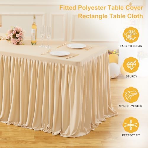 Wish Care Deep Champagne Polyester Table Clothes for 4 Foot Rectangle Tables, Wrinkle Free Fitted Table Cover with Pleated Ruffle Table Skirt for Birthday Party Wedding Trade Show Event Display - Image 4