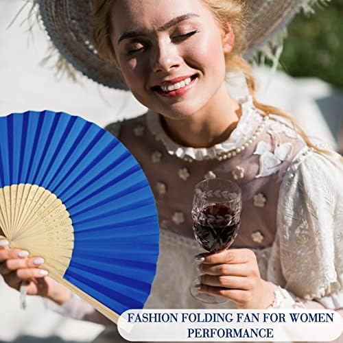 Roowest 50 Pack Paper Folding Fans Bamboo Wedding Favors, Royal Blue - Image 6