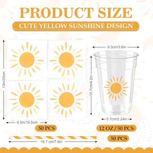 JarThenaAMCS Boho Sun Disposable Tableware Set Serves 50, Yellow Sunshine - Image 2