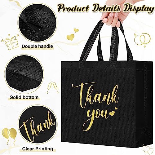 Sweetude 30 Thank You Non Woven Gift Bag, 11 x 12 x 5 Inch, Black - Image 3