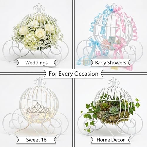 White Wire Cinderella Coach Carriage Centerpiece, 13.65" - Image 6