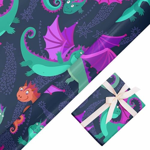 Little Flying Dragons Wrapping Paper for Family Friend,All Occasion Gift Tissue Paper 58"x 23" Gift Paper for Bridal Baby Shower Baby Shower Graduation Birthday (Dragons,3 Rolls) - Image 3