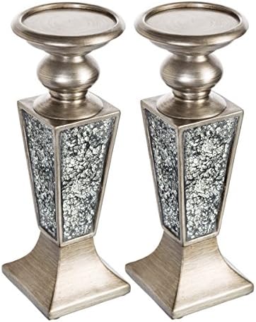 Creative Scents Schonwerk Silver Pillar Candle Holder Set of 2 - Crackled Mosaic Design - Centerpiece Table Decoration - Coffee Table Decor - Decoration Centerpiece for Living/Dining Room - Best Gift - Image 6
