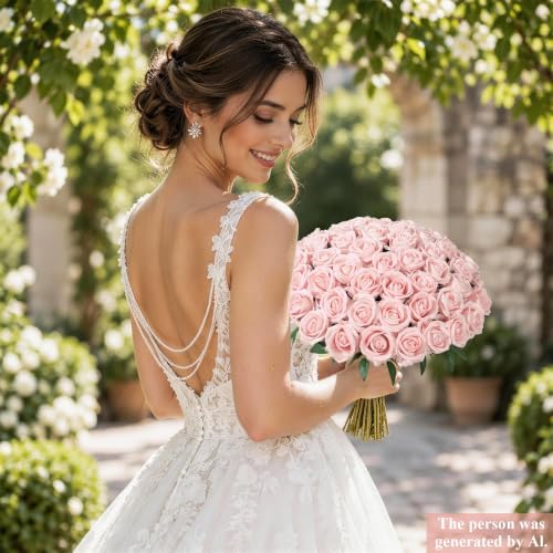 100 PCS Blush Roses Artificial Flowers, Fake Roses with Stem Realistic Silk Rose for DIY Wedding Bouquets Table Centerpieces Arrangements Baby Shower Birthday Home Decor Valentines Day Gift for Her - Image 2