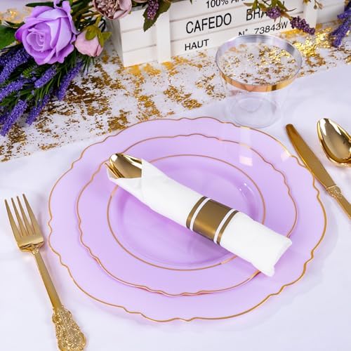 Liacere 350PCS Purple Plastic Plates - Disposable Lavender Plates 50guest Plastic Dinnerware include 100Light purple Plates,50Pack Pre Rolled Napkins Silverware 50Cups for Wedding & Party - Image 4