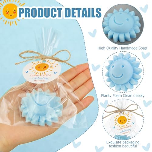 Demissle 40 Pcs Sunflower Soap Here Comes The Son Baby Shower Favor, Blue - Image 3