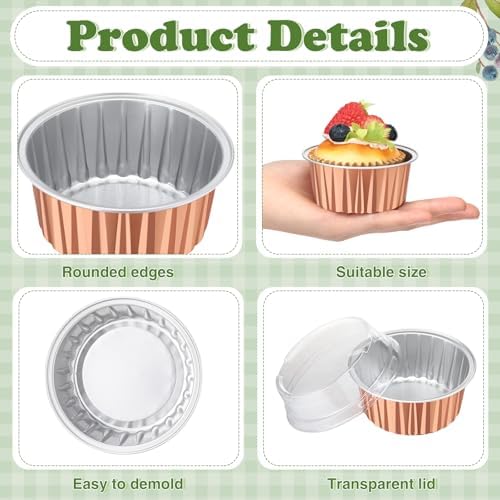 200 Pack Aluminum Cupcake Liners with Lids,Rose Gold,Plain - Image 2
