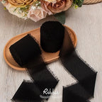 Ribbli Black Chiffon Ribbon 2 Inch x 20 Yard Handmade Fringe Chiffon Silk Ribbon Black Ribbon for Gifts Wrapping, Wedding Invitations, Bridal Bouquets, Flower Arrangement (Pack of 2) - Image 2