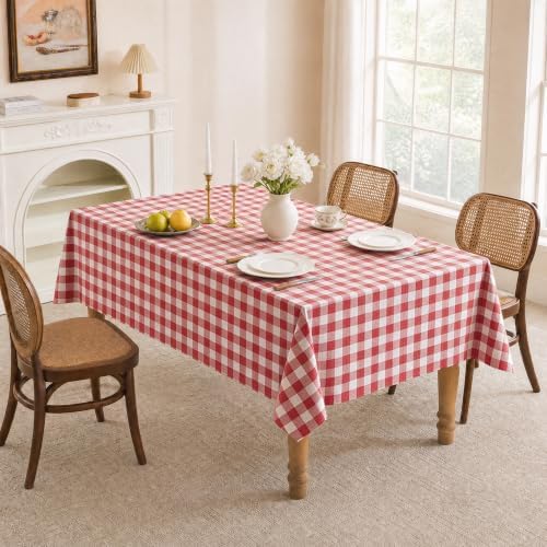 Gingham Tablecloth Rectangle Table, Cotton Linen Fabric Picnic Checkered Table Cloth Farmhouse Washable Wrinkle Free Buffalo Plaid Table Cover for Outdoor Birthday Party, Red, 60x90 - Image 3