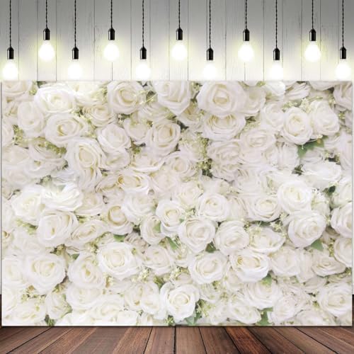 12x8ft Flower Backdrop White Rose Floral Photography Background Engagement Ceremony Bridal Shower Wedding Party Banner Decorations Kids Birthday Newborn Baby Shower Portrait Photo Booth Prop - Image 2