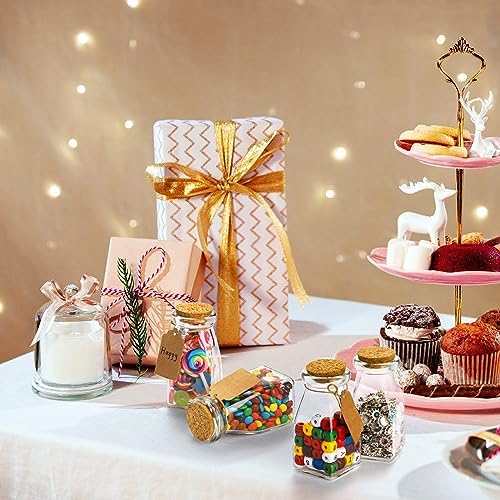 yarlung 30 Pack Glass Favor Jars with Cork Lids, 4 OZ Clear Small Candy Jars Set Square Decorative Bottles for Thanksgiving Gift, Christmas, Baby Shower Wedding Party Favor, Brown Labels and Strings - Image 5