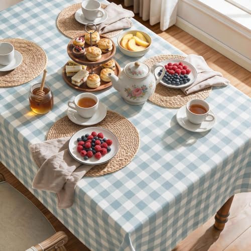 Gingham Tablecloth Rectangle Table, Cotton Linen Fabric Picnic Checkered Table Cloth Farmhouse Washable Wrinkle Free Buffalo Plaid Table Cover for Outdoor Birthday Party, Blue, 60x90 - Image 3