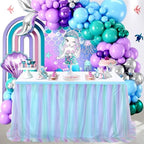 Pastel Rainbow Blue Table Skirt Ruffle Mermaid Party Tablecloth for Rectangle Table Tables or Round Tables 14ft Birthday Party Baby Shower Decorations - Image 2