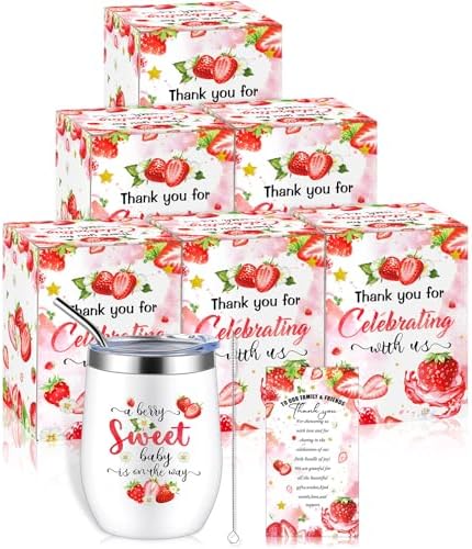 Hoolerry 6 Set Baby Shower Cups, 12oz Stainless Steel Tumbler, Strawberry by Hoolerry