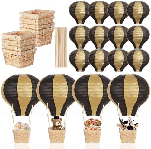 Meooeck 8 Sets Black and Gold Hot Air Balloon Table Centerpieces Decor by Meooeck