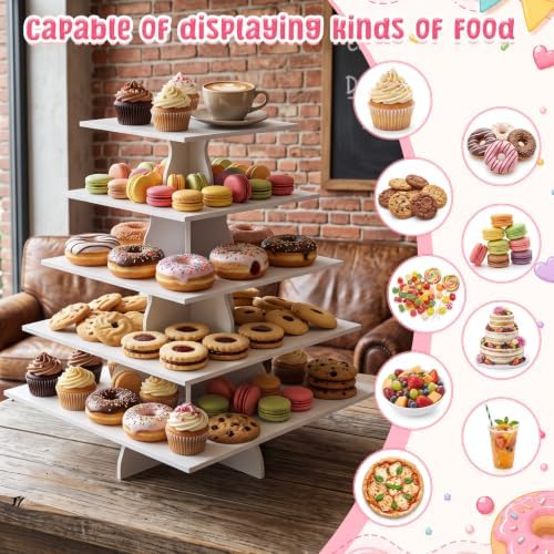 Nuanchu 5 Tier Large White Cupcake Stand for Wedding Christmas, Square - Image 6