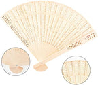 FEPITO 50 Pieces Wooden Handheld Paper Fan Wooden Folding Fans with Bamboos for Wedding Gift, Party, Home - Image 3