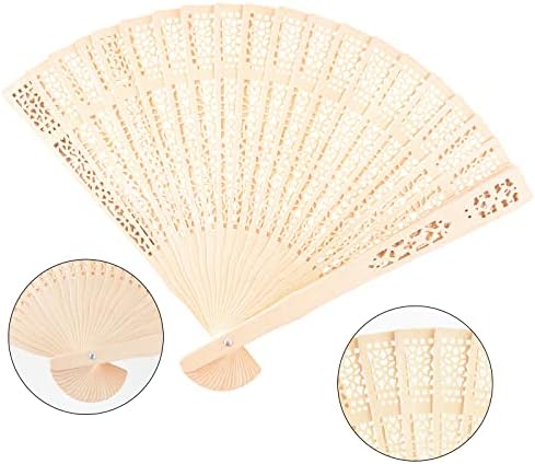 FEPITO 50 Pieces Wooden Handheld Paper Fan Wooden Folding Fans with Bamboos for Wedding Gift, Party, Home - Image 3