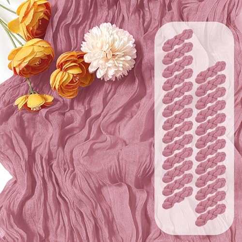 25 Pack Dusty Rose Cheesecloth Table Runner 17 x 108 Inch Gauze Table Runner Fabric Semi Sheer Cheese Cloth Table Decor Bulk for Rustic Romantic Wedding Baby Shower Table Decoration by Unknown