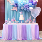 14ft Pink Blue Purple Tulle Table Skirts for Mermaid Baby Shower Birthday Party Wedding Pastel Tutu Table Cloth Cover for Rectangle Tables or Round Tables for Unicorn Cake Dessert Table Decorations - Image 2