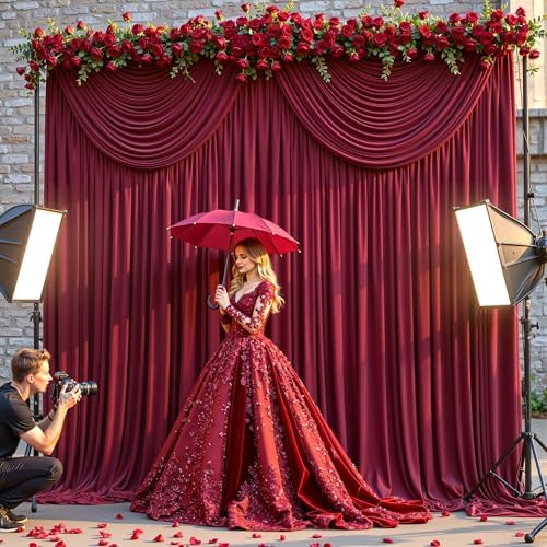 20x10ft Burgundy Backdrop Curtains for Wedding Parties Wrinkle Free Wine Red Curtains Photo Backdrop Drapes for Photography Birthday Baby Shower Soft Fabric Party Backgournd for Photoshoot - Image 4