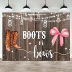 20x10ft Gender Reveal Backdrop Boots or Bows Photography Background Glitter Dot Star Rustic Wood Board Cartoon Baby Shower Banner Decorations Newborn Boy Girl Birthday Party Photo Booth Prop by ASDCXZ