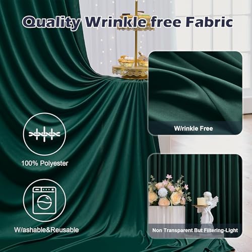 20ft x 8ft Wrinkle Free Hunter Green Backdrop Curtain for Jungle Parties, 4 Panels 5×8ft Soft Silky Green Polyester Photo Backdrop Drapes for Wedding Birthday Photography Christmas Background Cloth - Image 2