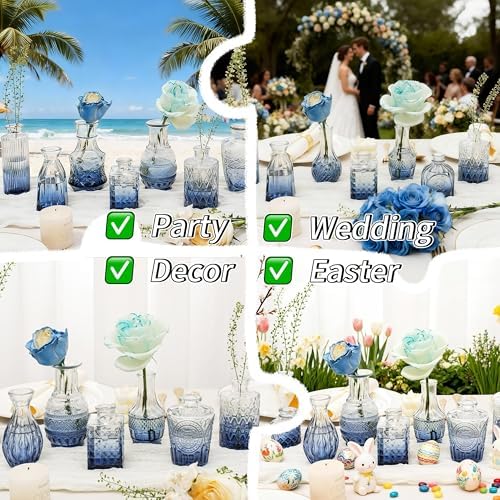 Clear Gradient Blue Glass Bud Vase Set of 24 Pcs,Small Bud Vases in Bulk,Glass Crystal Flower Vases Table Centerpieces for Party Event Wedding Decor Baby Shower Decorations (Gradient Blue, 24 Pcs) - Image 6