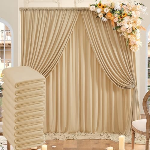 50ftx10ft Wrinkle Free Champagne Backdrop Curtains for Parties, 10 Panels 5x10ft Thick Polyester Backdrop Drapse for Weddings Birthday Photography Background Curtains by ENJOYYOURPARTY
