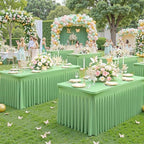 gogoparti 2 Pack Spandex Sage Green Fitted Table Cloth for 8ft Rectangle Tables Sage Green Stretch Tablecloth Table Covers Skirt Banquet Wrinkle Free Tablecloths for Parties Wedding - Image 2