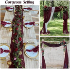 6 Pack 10Ft Burgundy Chiffon Table Runner 29x120 Inches Sheer Fabric Table Runner Romantic Wedding Runner for Thanksgiving Christmas Bridal Shower Decorations （Burgundy） - Image 4