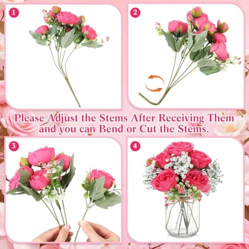 Zeyune 12 Sets Mason Jar Flowers Centerpiece Table Decorations,Hot Pink - Image 2