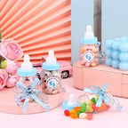 62 Pcs 3.5 Inch Baby Mini Milk Bottle Baby Shower Favor with 500 Adhesive Thank You for Showering Stickers, Small Plastic Bear Candy Bottle with Ribbon for Boy Girl Newborn Baptism Party Decor (Blue) - Image 4