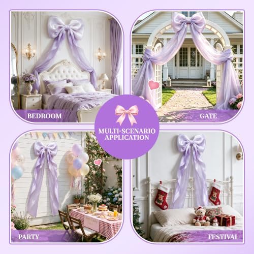 Big Purple Bow Decor, 16 x 85in Christmas Tree Topper Bow, Oversized Hanging Bow with Long Streamers, Large Bow for Entrance Wall Backdrop Wedding Birthday Bridal Shower Graduation Coquette Room Decor - Image 5
