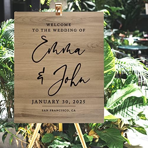 Andaz Press Large Wooden Welcome Sign for Wedding Rustic Welcome Sign 16" x 20" Custom Names Date & Location Script Wedding Signage English Oak MDF Wood Finish Wedding Reception Indoor Outdoor Signs - Image 4