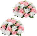 Briful Fake Floral Balls for Centerpieces - 2PCS 11.8" Large Faux Rose Flower Arrangement Silk Flower Bouquet for Home Wedding Party Anniversary Table Vase Flower Stand Decor(White Pink) by Briful