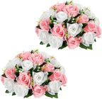 Briful Fake Floral Balls for Centerpieces - 2PCS 11.8" Large Faux Rose Flower Arrangement Silk Flower Bouquet for Home Wedding Party Anniversary Table Vase Flower Stand Decor(White Pink) by Briful