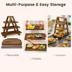 3 Tier Wooden Cupcake Stand with Swing and Flower Decoration, Dark Brown Natural Wood Dessert Swing Display Serving Set with Removable Trays, Rustic Wedding & Party Dessert Stand - Image 5