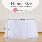 White Round Tablecloth 72 inch Stretchy Elastic Fitted Round Table Cloth Round Cover 132 inch, White Round Tulle Table Cloth with Skirt Wedding Birthday Party Cake Banquet Tables Decoration - Image 4