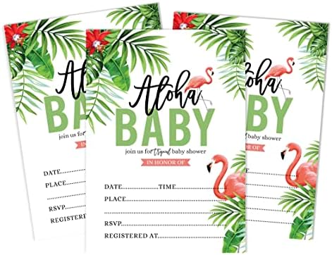 Pack of 30, Girl Baby Shower Party Collection, Baby Shower Invitation Cards, Fill in the Blank Invites WIth Envelopes, Tropical Leave & Flamingo Theme Party Supplies - Image 6