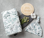 Miaoberry Organic Muslin Swaddle Blankets with Matching Hat and Wooden Hello World Newborn Sign | Eucalyptus Newborn Photography Props | Birth Announcement Sign - Image 3