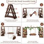 Wooden 3 Tier Cupcake Stand with Swing, String Lights, Rose Vine Decor - Image 3